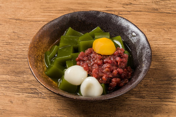 抹茶ゼリー　和風スイーツ　Green tea agar jelly Japanese sweet