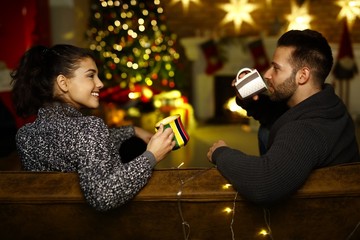 Christmas couple at home in Winter