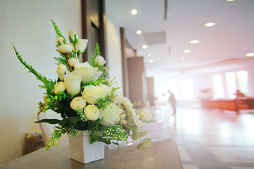 Prepare a beautiful flower put in vase. For decoration and layout of the meeting room to be refreshing and comfortable.