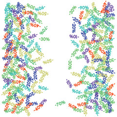 Sale Banner Confetti. Vector Falling Down -10, -20, -30, -40, -50, -70, 90 Banner or Sticker. Holidays Shopping Promotion Ads. Rebate Badge, Price Discount Hipster Sale Banner, Frame or Border