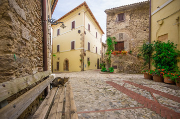 Castelnuovo di Farfa, Italy - A very little medieval town in province of Rieti, Lazio region, central Italy. Here in particular the nice historic center in stone