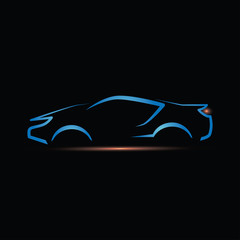 sport car silhouette with light on black background 3