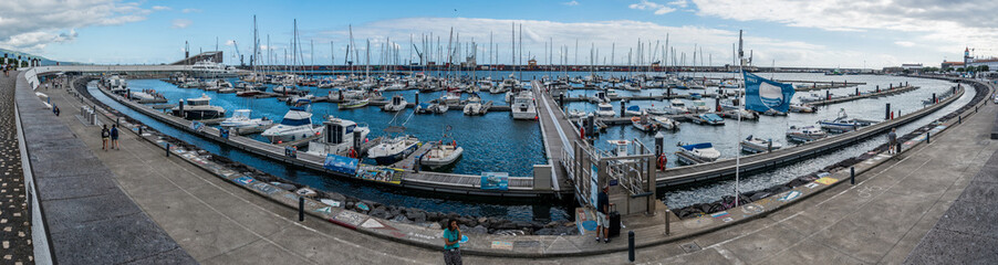Harbour of Ponta Delgada on the island of Sao Miguel in the Azores, Portugal
