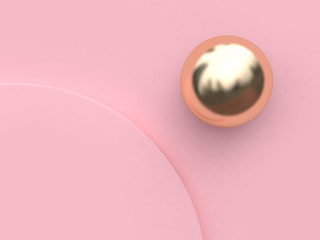gold sphere soft curve pink background 3d rendering