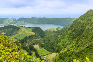 Miradouro da Boca do Inferno overlooking Sete Cidades on the island of Sao Miguel in the Azores, Portugal