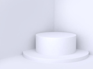 cylinder podium abstract white scene wall corner 3d rendering