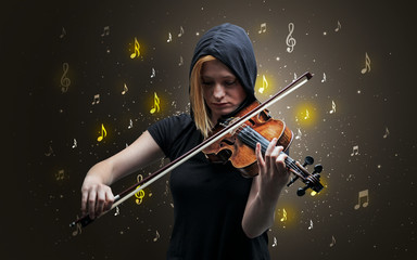 Fototapeta premium Falling notes with classical musician