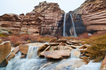 The waterfall on the mountain Bektau ata. Bektau Ata - a mountainous area in the middle of the Kazakhstan steppe, within a radius of about 5-7 km.
