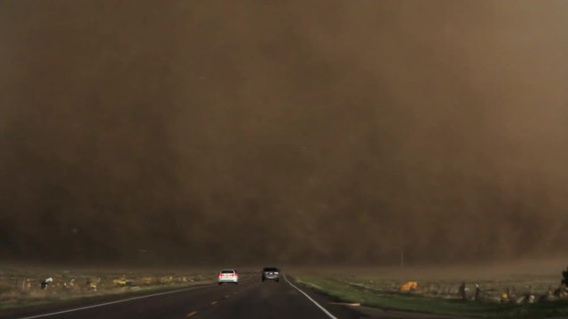 Close-Up of Tornado with Storm Chasers