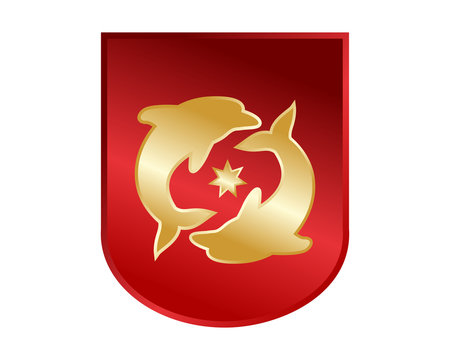 red gold royal emblem dolphin fish nautical marine life image animal