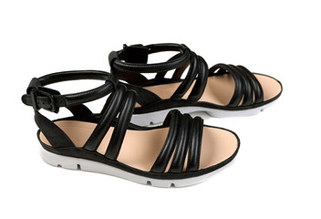 Leather women's sandals. Isolate