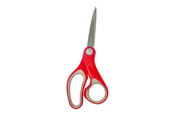 Red scissors isolated on white background no shadows