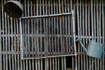 A wall made of bamboo, on a very nice sunny day,Fence wall made of natural bamboo