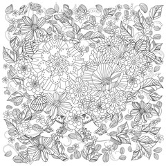 fancy flower garden with couple of cute birds for your coloring