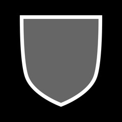 Shield shape icon. Gray label sign, isolated on black background. Symbol of protection, arms, security, safety. Flat retro style design. Element vintage heraldic emblem Vector illustration