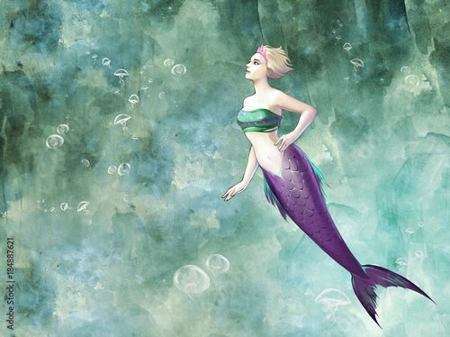 Illusttration Of A Beautiful Blond Mermaid Princess Stock Photo