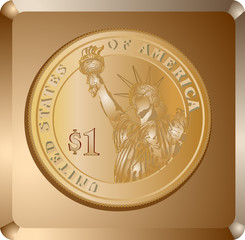 First dollar in a gold frame vector illustration
