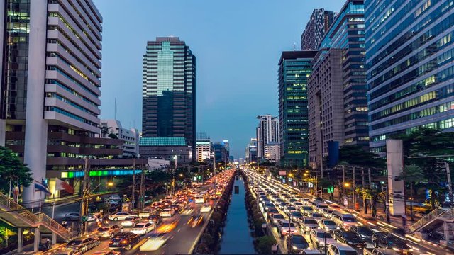 Communication background day to night, Business main road is traffic jam everyday in the city. The most one of amazing in the world. 4K, Timelapse.