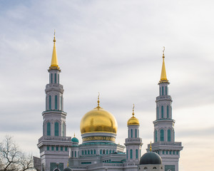Fototapeta na wymiar Moscow Cathedral Mosque, modern muslim architectural landmark of East architecture