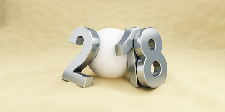 Volleyball 2018 on the beach on a white background 3D illustration, 3D rendering