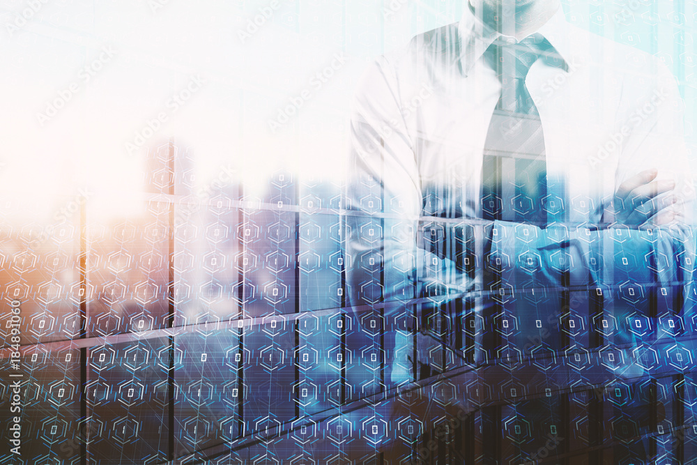 Aufkleber Unrecognizable businessman with binary code