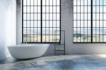Modern bathroom with city view