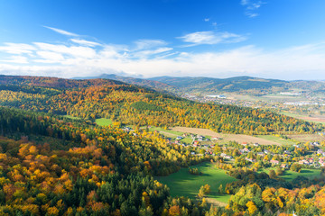 amazing landscape with colorful hills during autumn in Sudety, Poland
