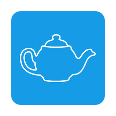 Icono plano linea tetera en cuadrado azul