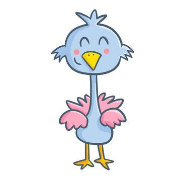 Funny and cute blue purple bird standing and smiling - vector.