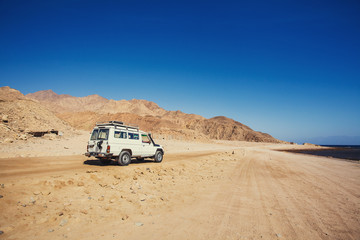 Jeep off road in a mountain desert