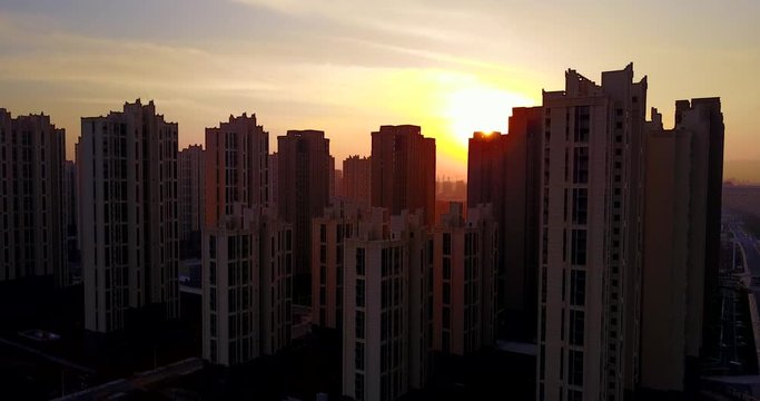 Urban sunrise, residential building in China