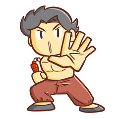 Cool and cute martial artist "Jeet Kun Do" pose for action - vector.
