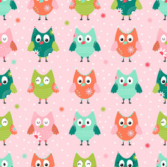 Naklejka premium Seamless background with multi-colored owls