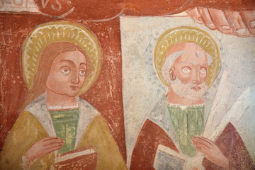 Fresque des apôtres à la chapelle romane San Michele de Castirla en Corse