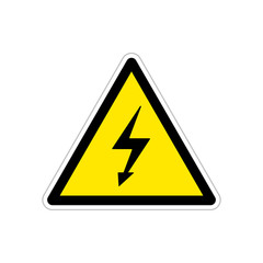 High voltage, bright triangle yellow warning sign