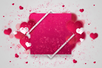 Happy Valentine's Day festive web banner. Kind on a composition with pink hearts and confetti in the form of hearts on a white background. Wallpaper, flyers, invitations, posters, brochures.