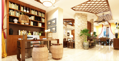 3d render of workplace, store.