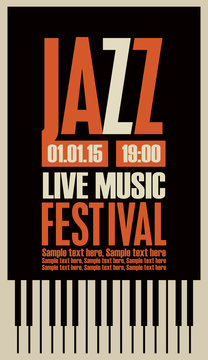 Vector poster for a jazz festival live music with piano keys and place for text in retro style on black background