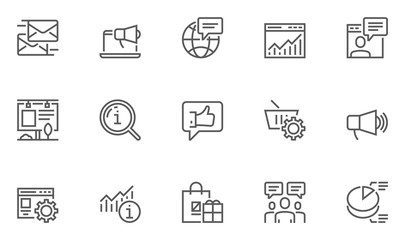 Fototapeta na wymiar Marketing icon set, outline thin line isolated vector sign symbol