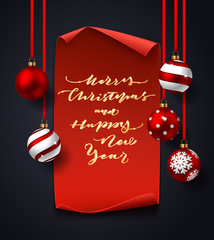 Elegant Christmas Background with balls and lettering