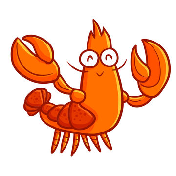 Funny and cute lobster waving it's hand and smiling - vector.