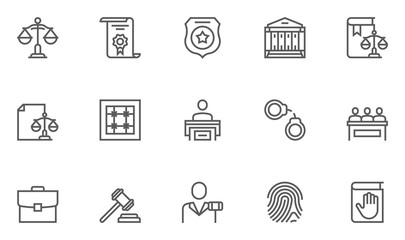 Simple Set of Law and Justice Related Vector Line Icons. Contains such Icons as Themis, Court, Police and more.Editable Stroke. 48x48 Pixel Perfect.