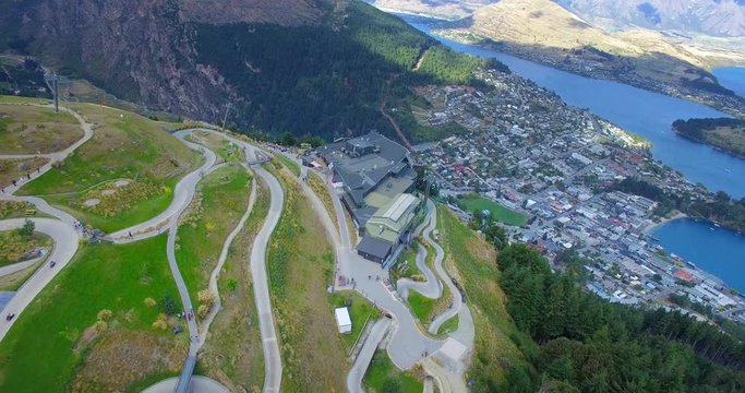 NEW ZEALAND &ndash; MARCH 2016 : Aerial shot over Queenstown on a beautiful day with amazing landscape in view