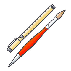 Cool and cute pen and watercolor brush for art activities - vector.