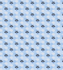 Seamless background with raccoon muzzles. winter blue pattern for kids goods