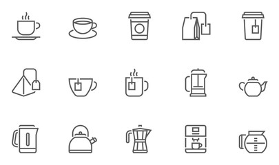 Fototapeta premium Coffee and Tea Vector Line Icons Set.