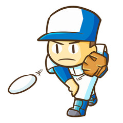 Funny and cute serious baseball player throwing the ball - vector.