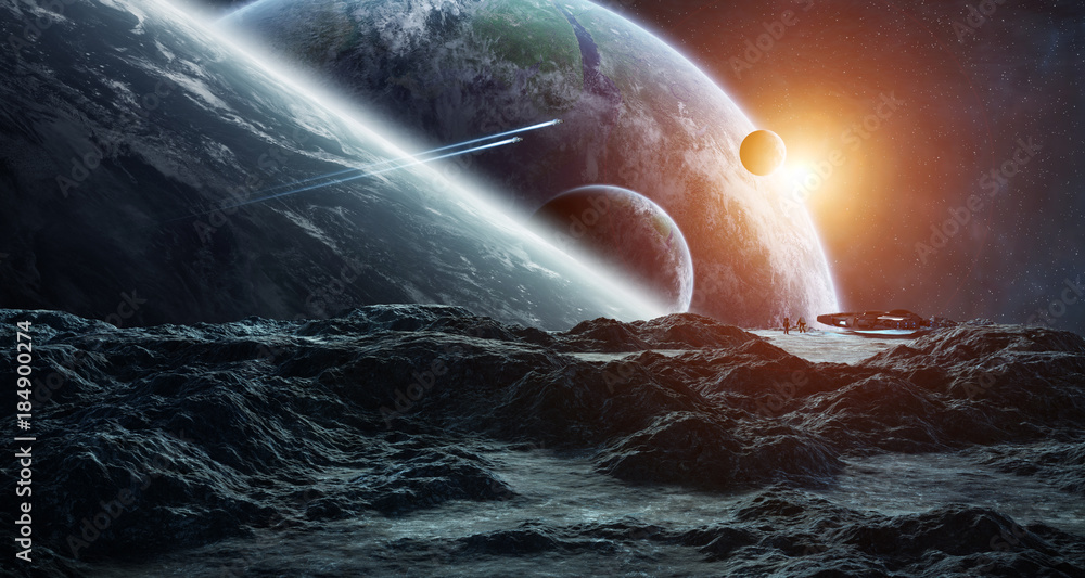 Poster Astronauts exploring an asteroid 3D rendering elements of this image furnished by NASA