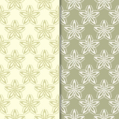Olive green floral backgrounds. Set of seamless patterns