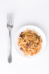 home made stew of noodles and pork
